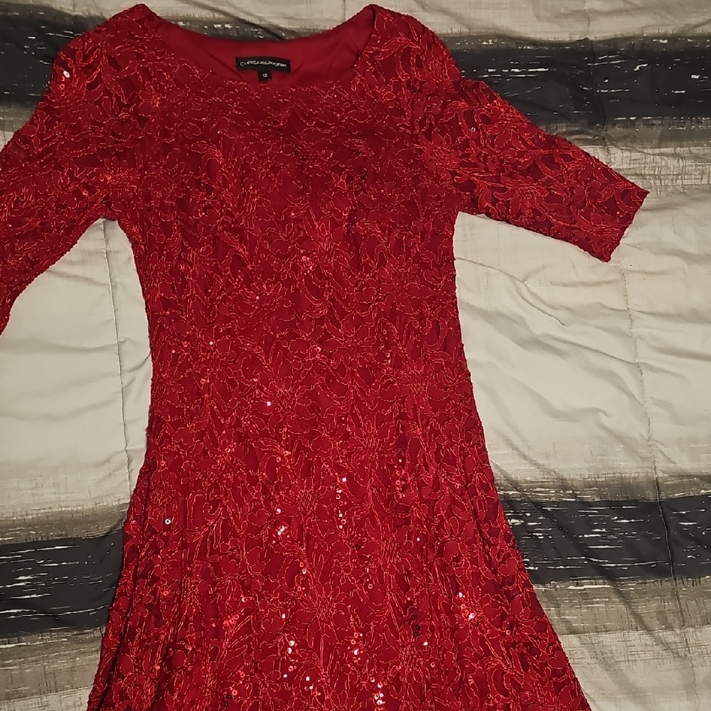 Elegant Red Lace Long Sleeve Dress